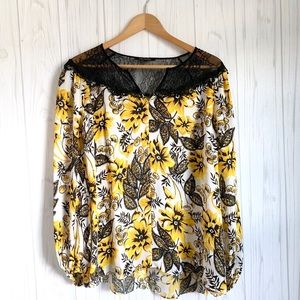 Kobi Halperin Long Sleeve Silk Top, Floral & Lace